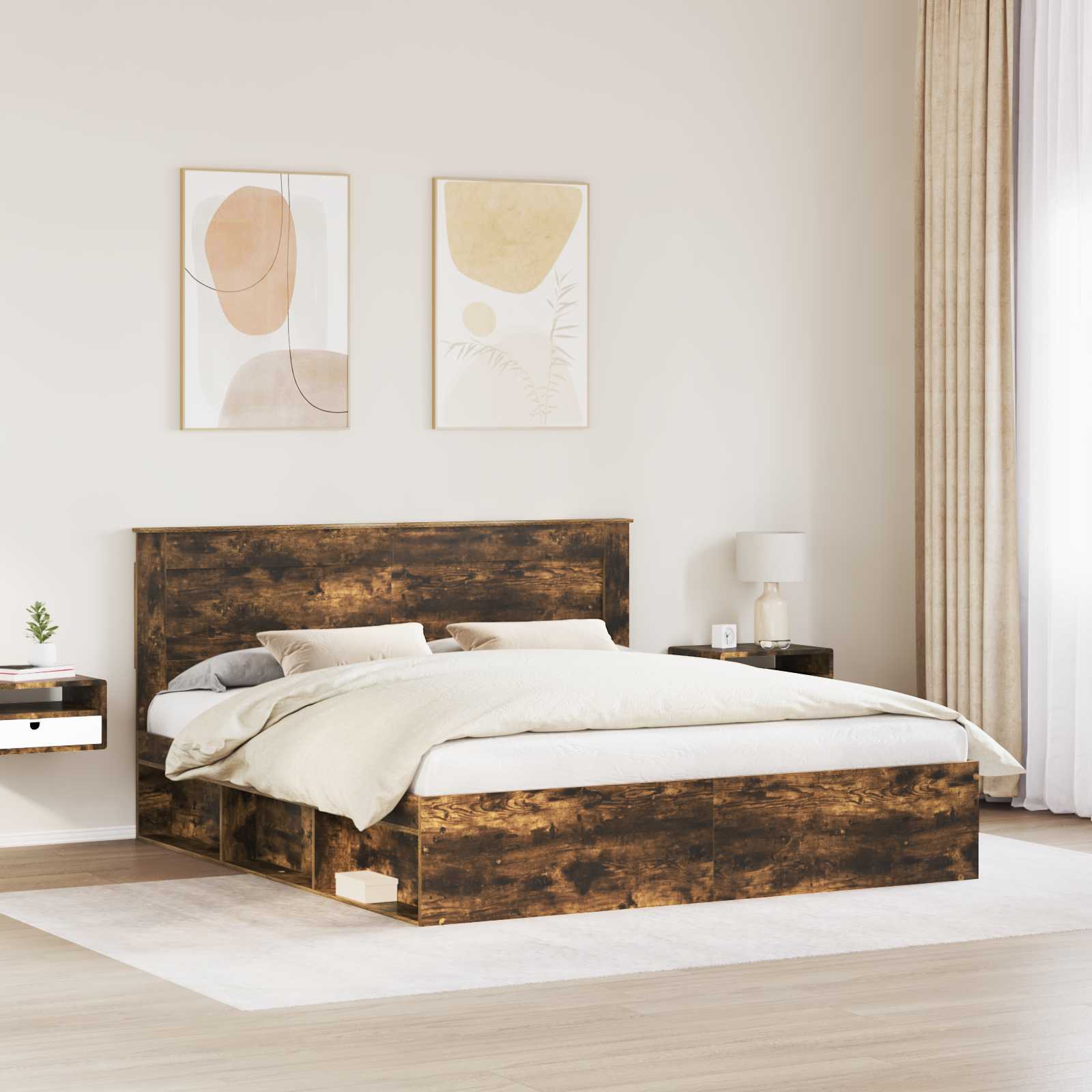 vidaXL Ramka łóżka Dąb wędzony 200 x 200 cm Lite drewno sosnowe