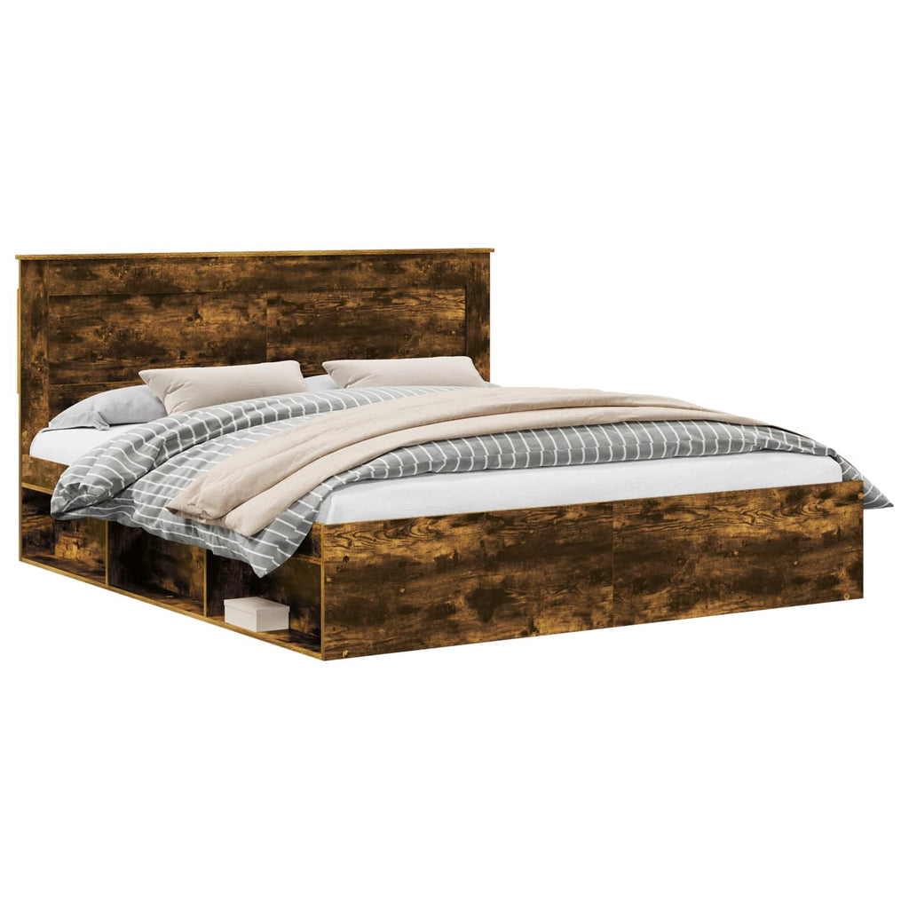 vidaXL Ramka łóżka Dąb wędzony 200 x 200 cm Lite drewno sosnowe