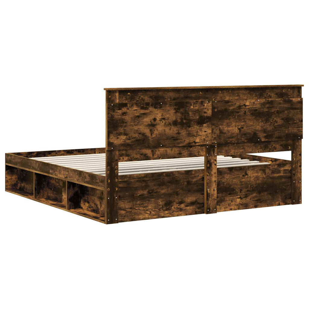 vidaXL Ramka łóżka Dąb wędzony 200 x 200 cm Lite drewno sosnowe