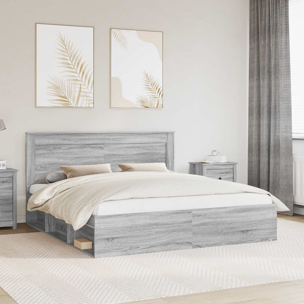 vidaXL Ramka łóżka Szary Sonoma 200 x 200 cm Lite drewno sosnowe