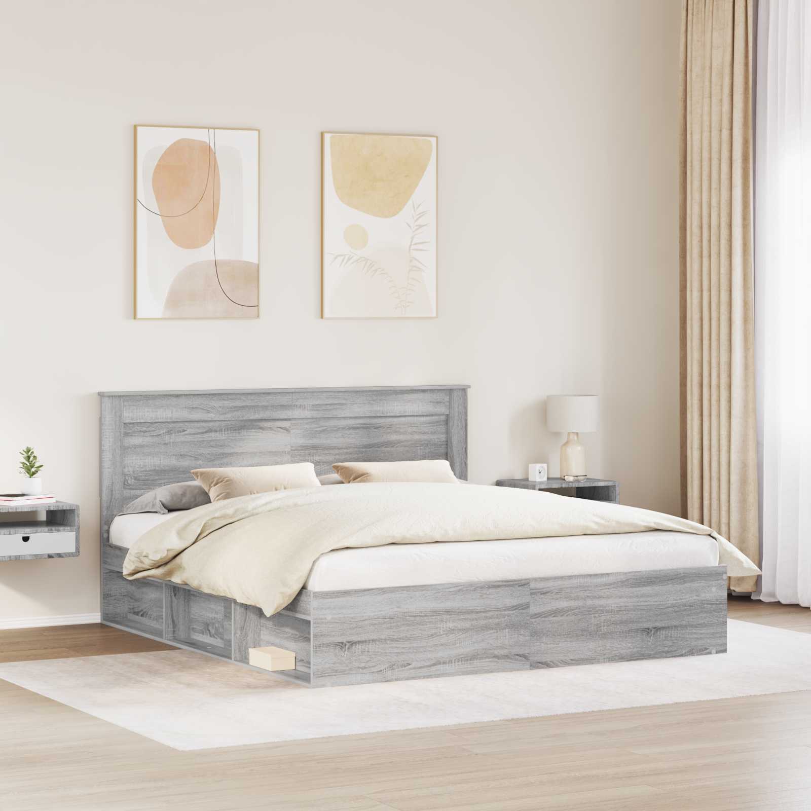 vidaXL Ramka łóżka Szary Sonoma 200 x 200 cm Lite drewno sosnowe