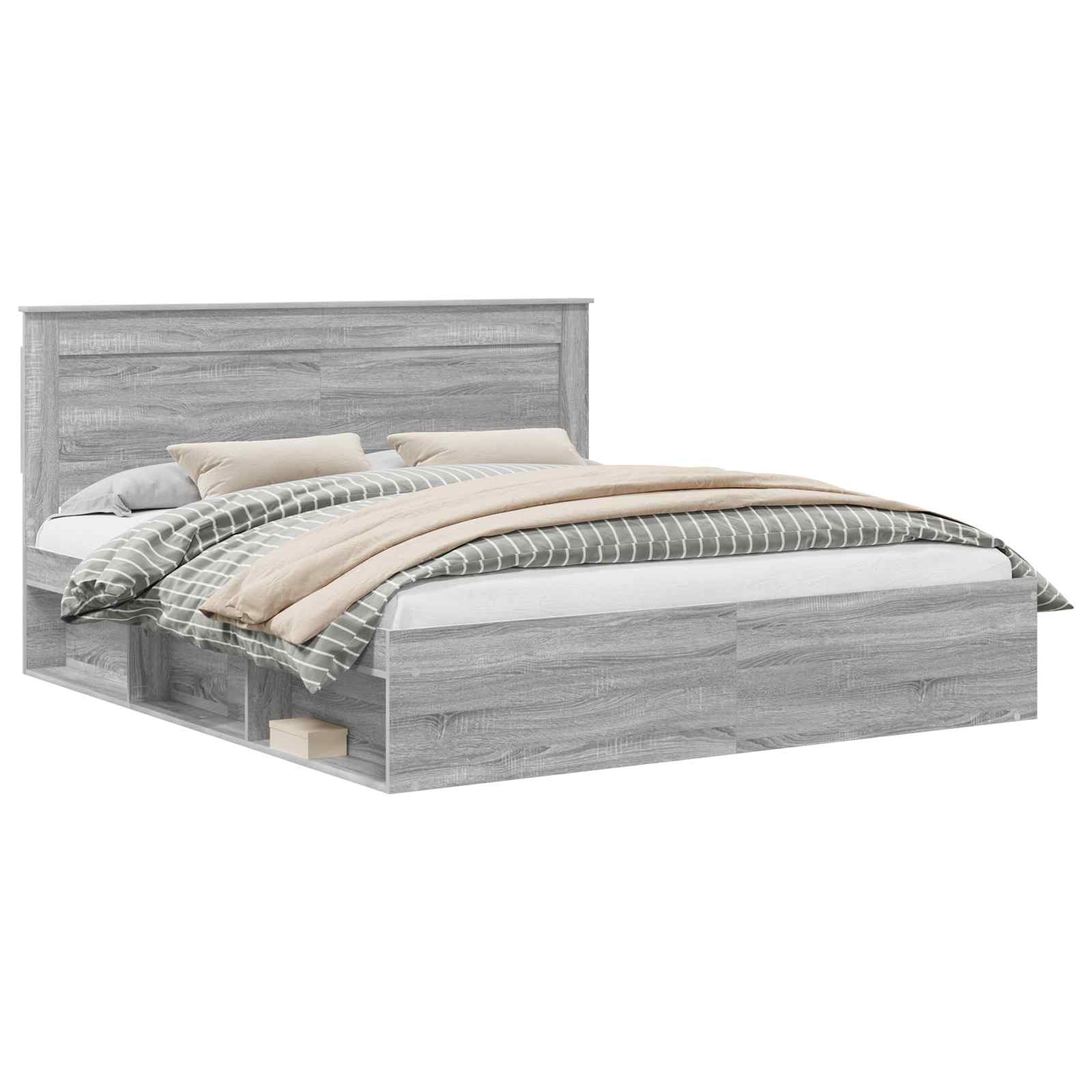 vidaXL Ramka łóżka Szary Sonoma 200 x 200 cm Lite drewno sosnowe