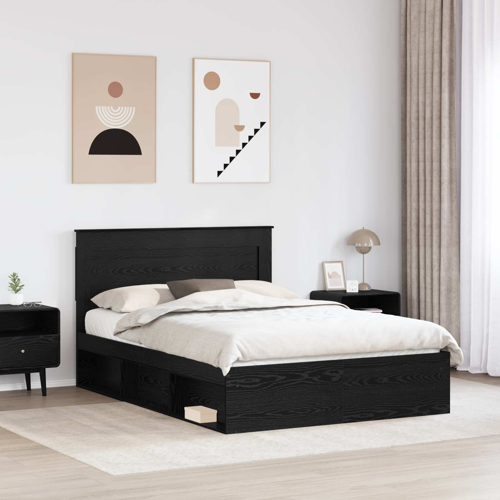 vidaXL Ramka łóżka z szufladą Czarny 150 x 200 cm Lite drewno sosnowe