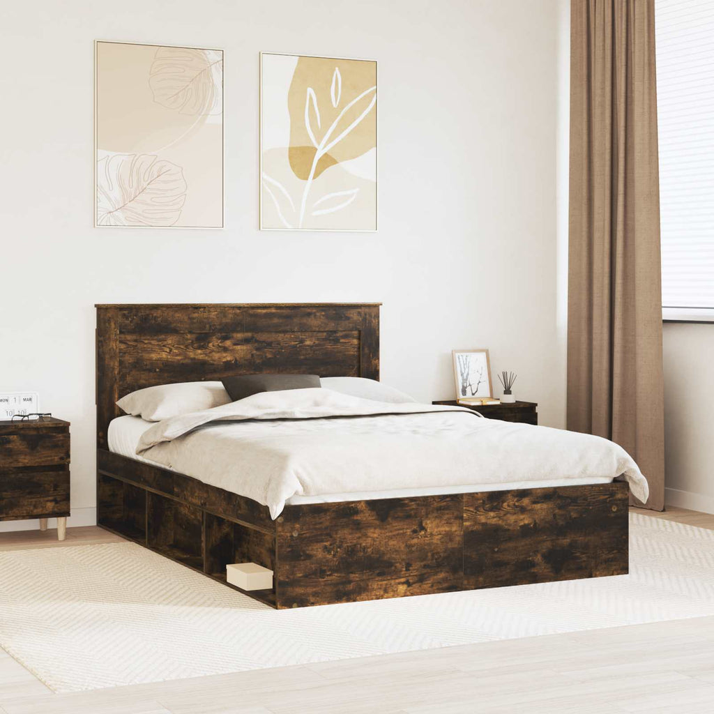 vidaXL Ramka łóżka Dąb wędzony 150 x 200 cm Lite drewno sosnowe