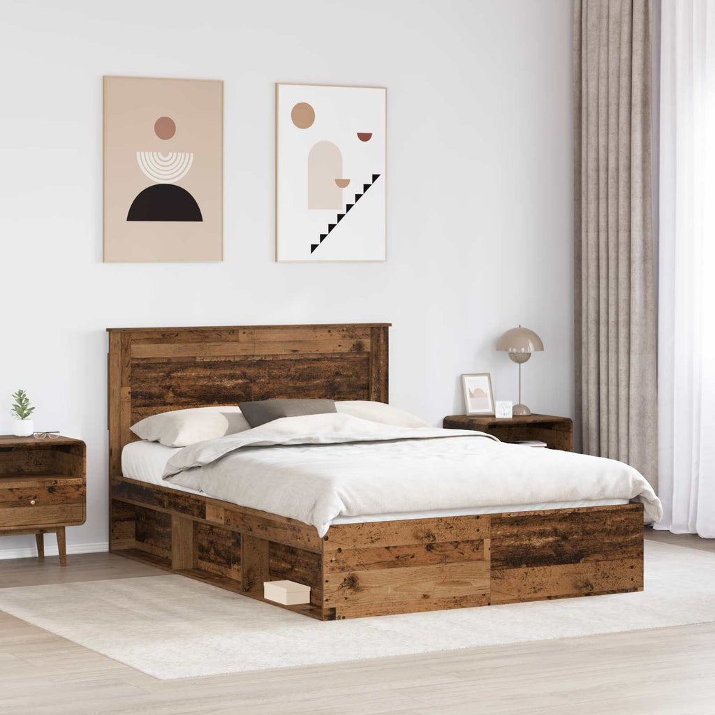 vidaXL Ramka łóżka Stare drewno 150 x 200 cm Lite drewno sosnowe