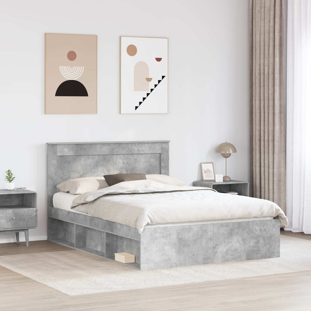 vidaXL Ramka łóżka Betonowy 140 x 190 cm Lite drewno sosnowe