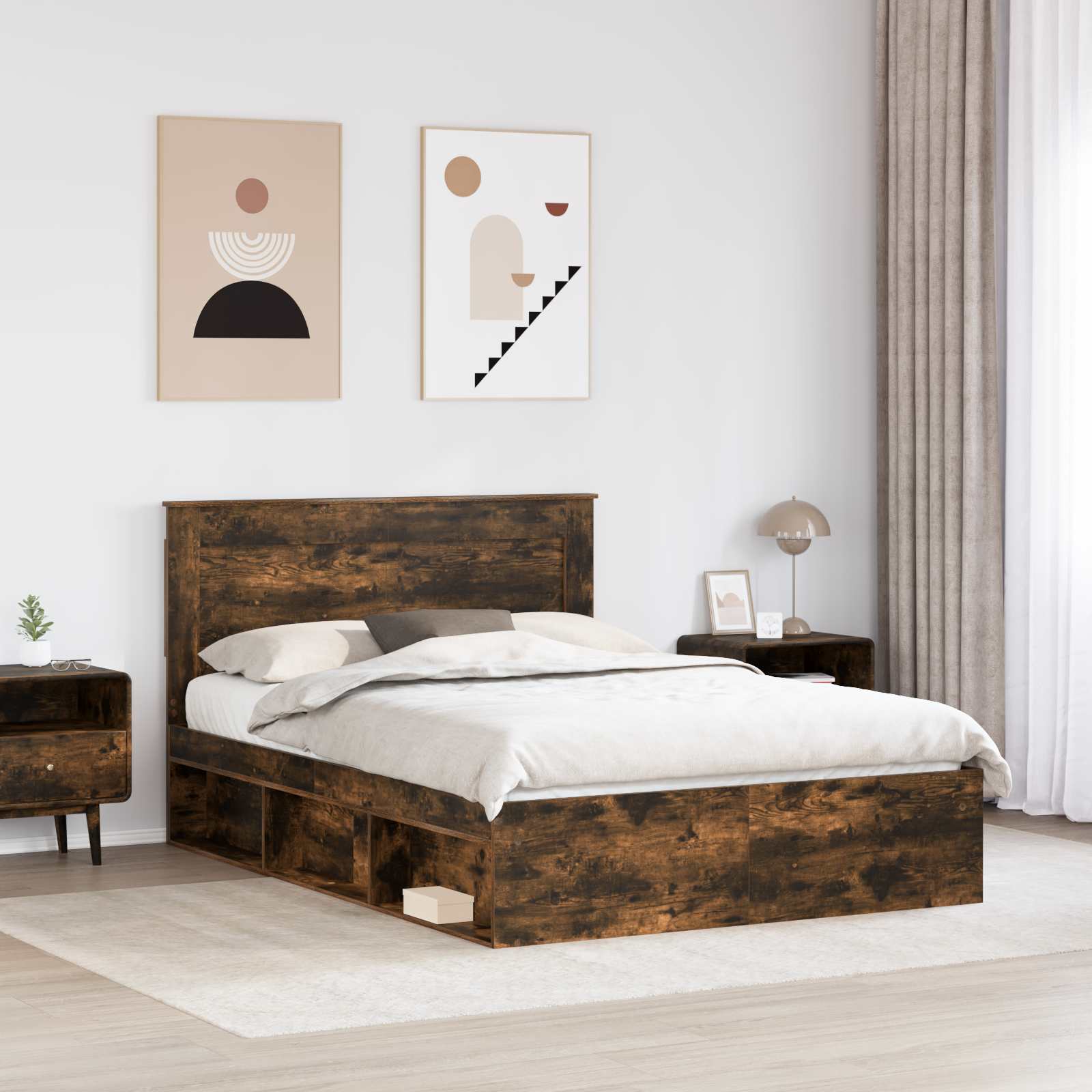 vidaXL Ramka łóżka Dąb wędzony 140 x 190 cm Lite drewno sosnowe