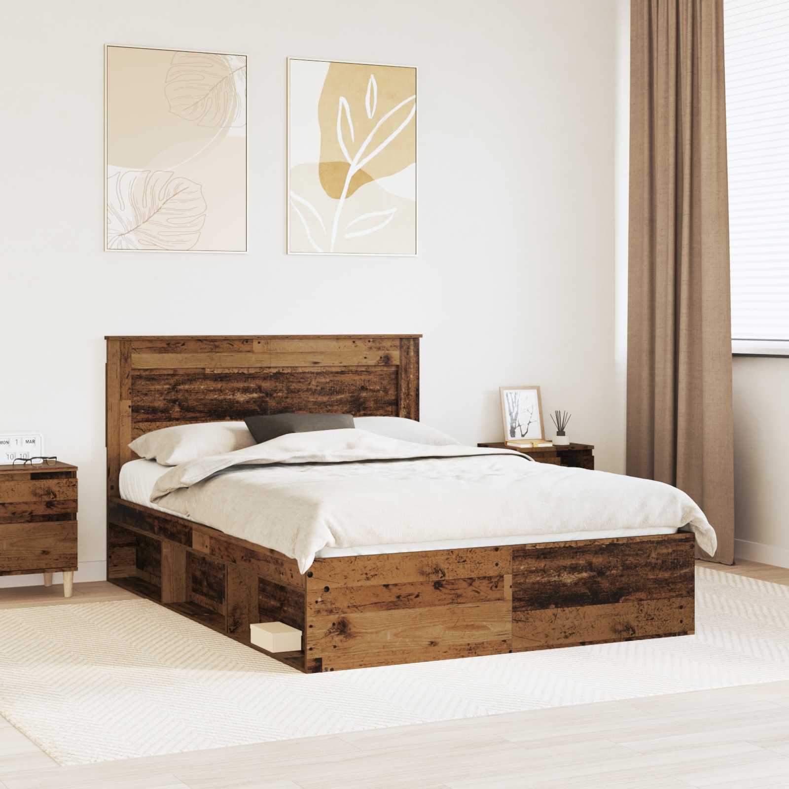 vidaXL Ramka łóżka Stare drewno 140 x 190 cm Lite drewno sosnowe
