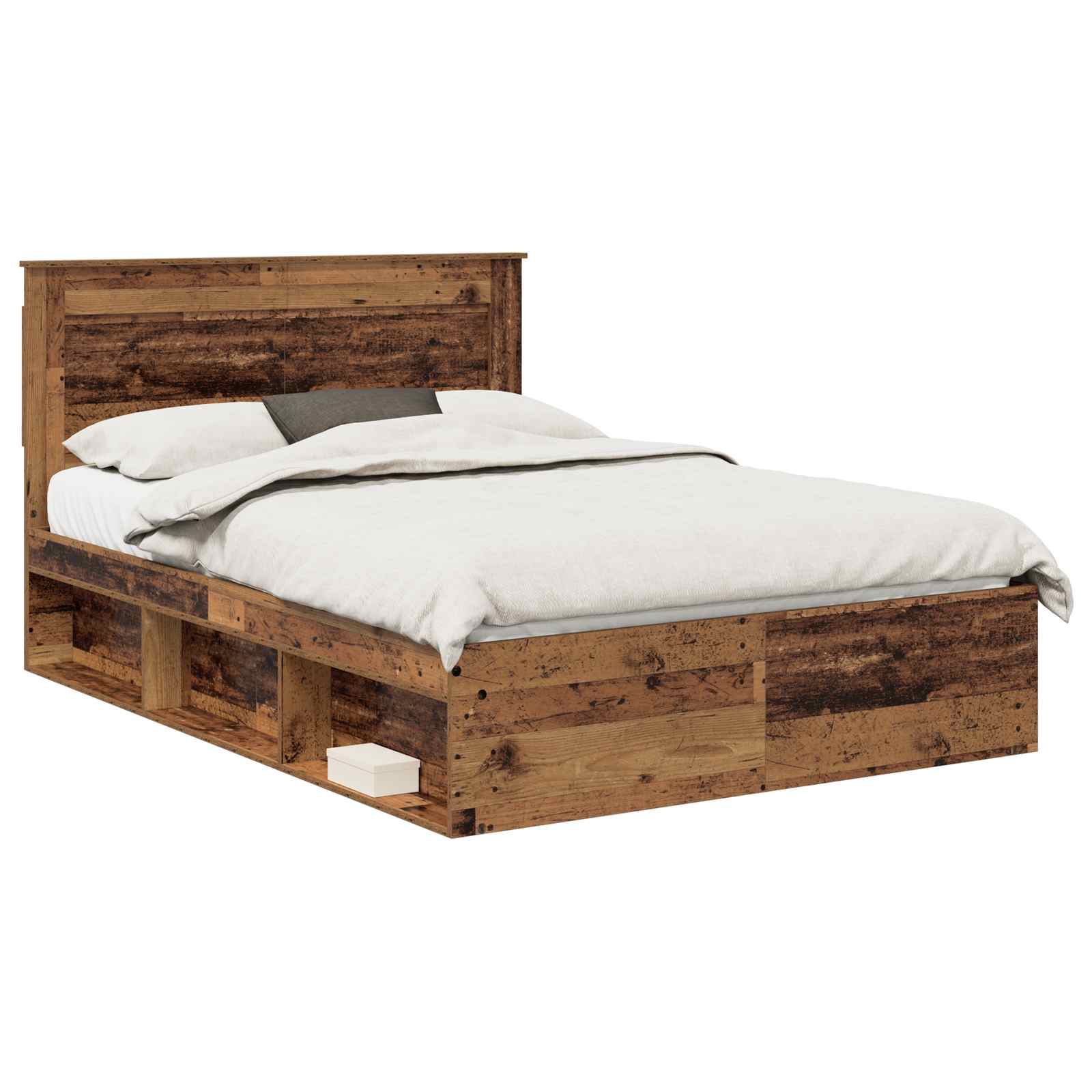 vidaXL Ramka łóżka Stare drewno 140 x 190 cm Lite drewno sosnowe