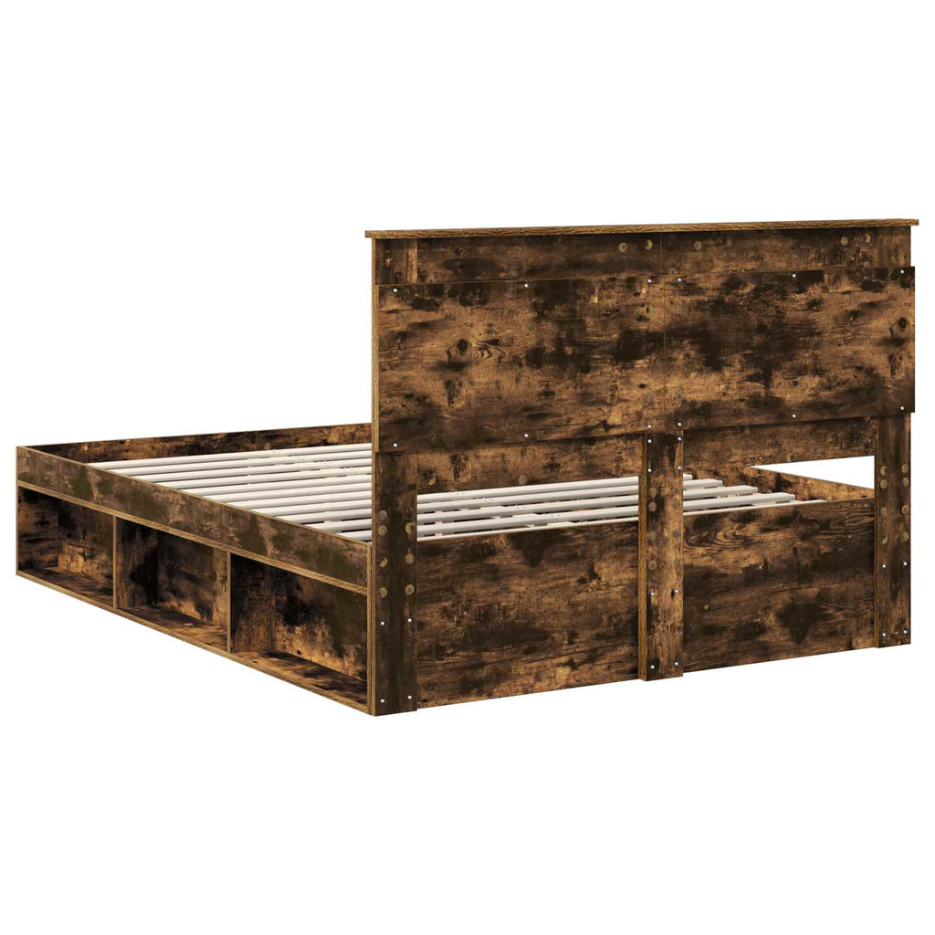 vidaXL Ramka łóżka Dąb wędzony 140 x 200 cm Lite drewno sosnowe