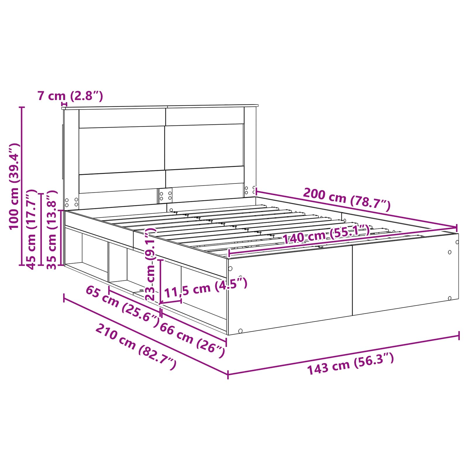 vidaXL Ramka łóżka Dąb wędzony 140 x 200 cm Lite drewno sosnowe