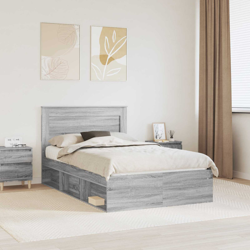 vidaXL Ramka łóżka Szary Sonoma 135 x 190 cm Lite drewno sosnowe