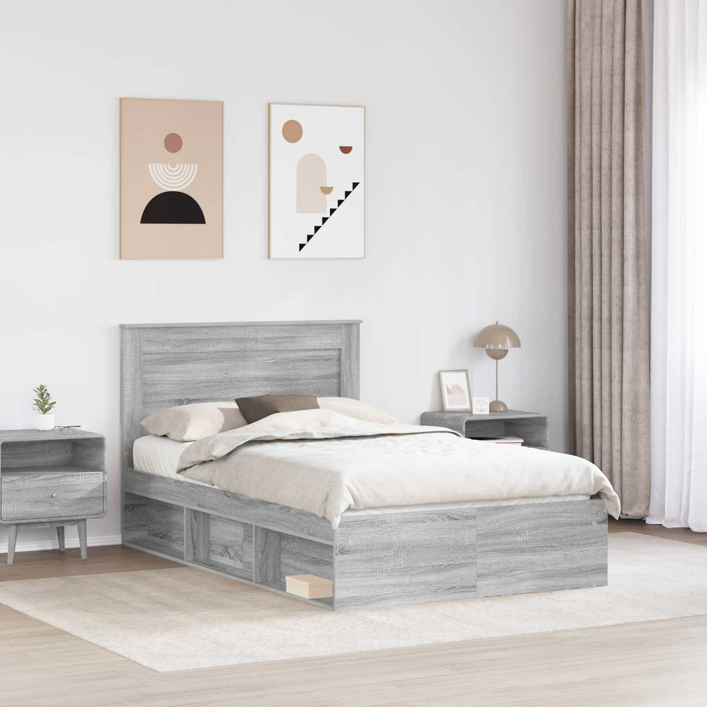 vidaXL Ramka łóżka Szary Sonoma 135 x 190 cm Lite drewno sosnowe