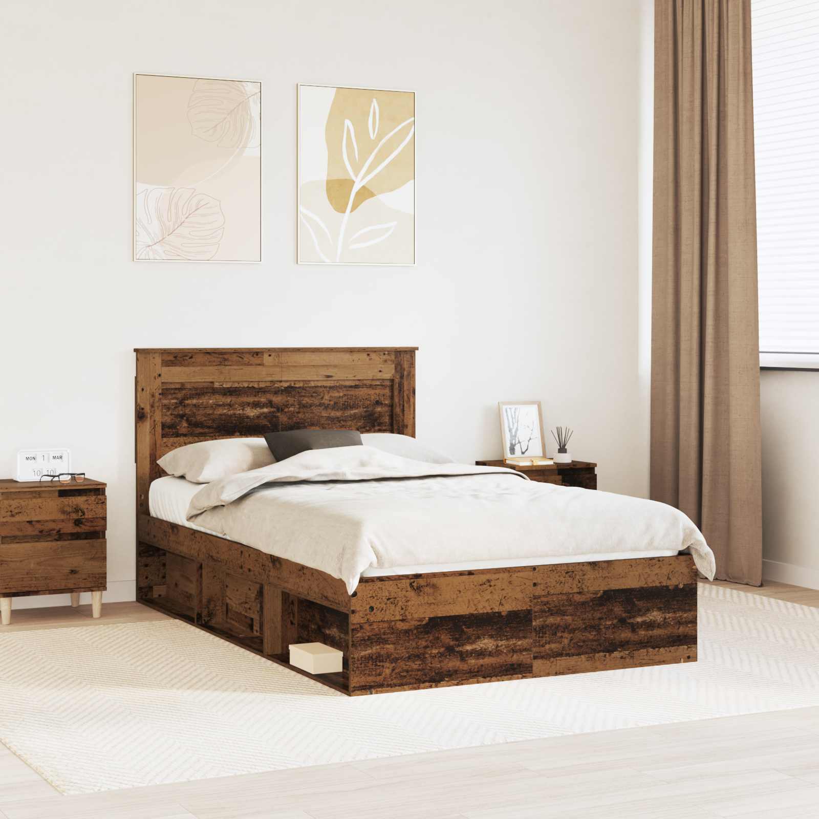vidaXL Ramka łóżka Stare drewno 135 x 190 cm Lite drewno sosnowe