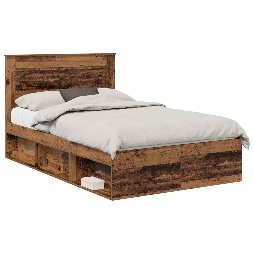 vidaXL Ramka łóżka Stare drewno 135 x 190 cm Lite drewno sosnowe