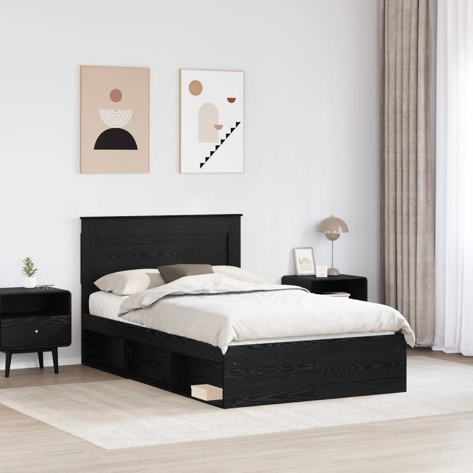 vidaXL Ramka łóżka z szufladą Czarny 120 x 190 cm Lite drewno sosnowe