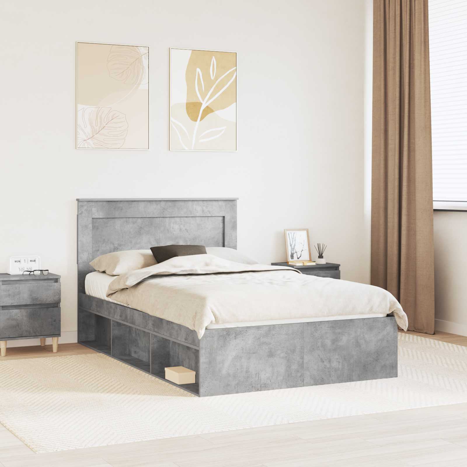 vidaXL Ramka łóżka Betonowy 120 x 200 cm Lite drewno sosnowe