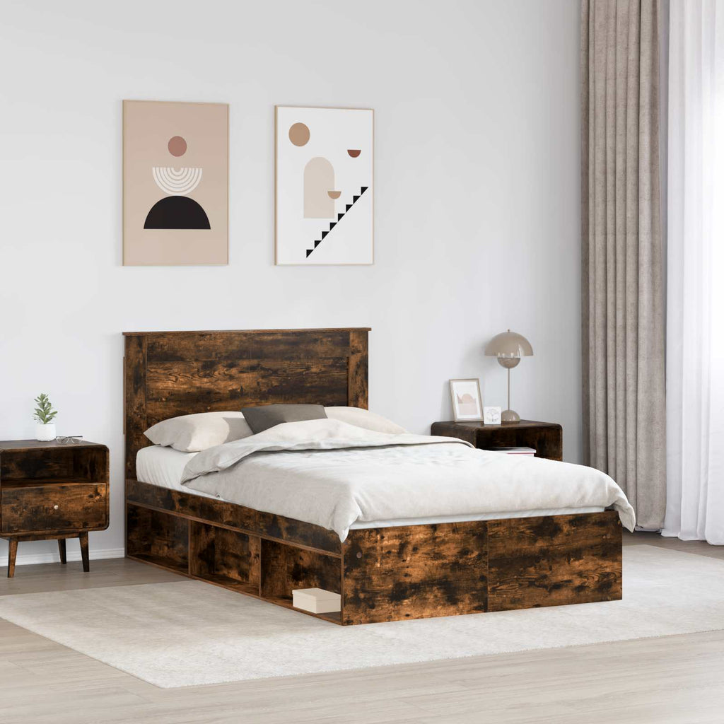 vidaXL Ramka łóżka Dąb wędzony 120 x 200 cm Lite drewno sosnowe