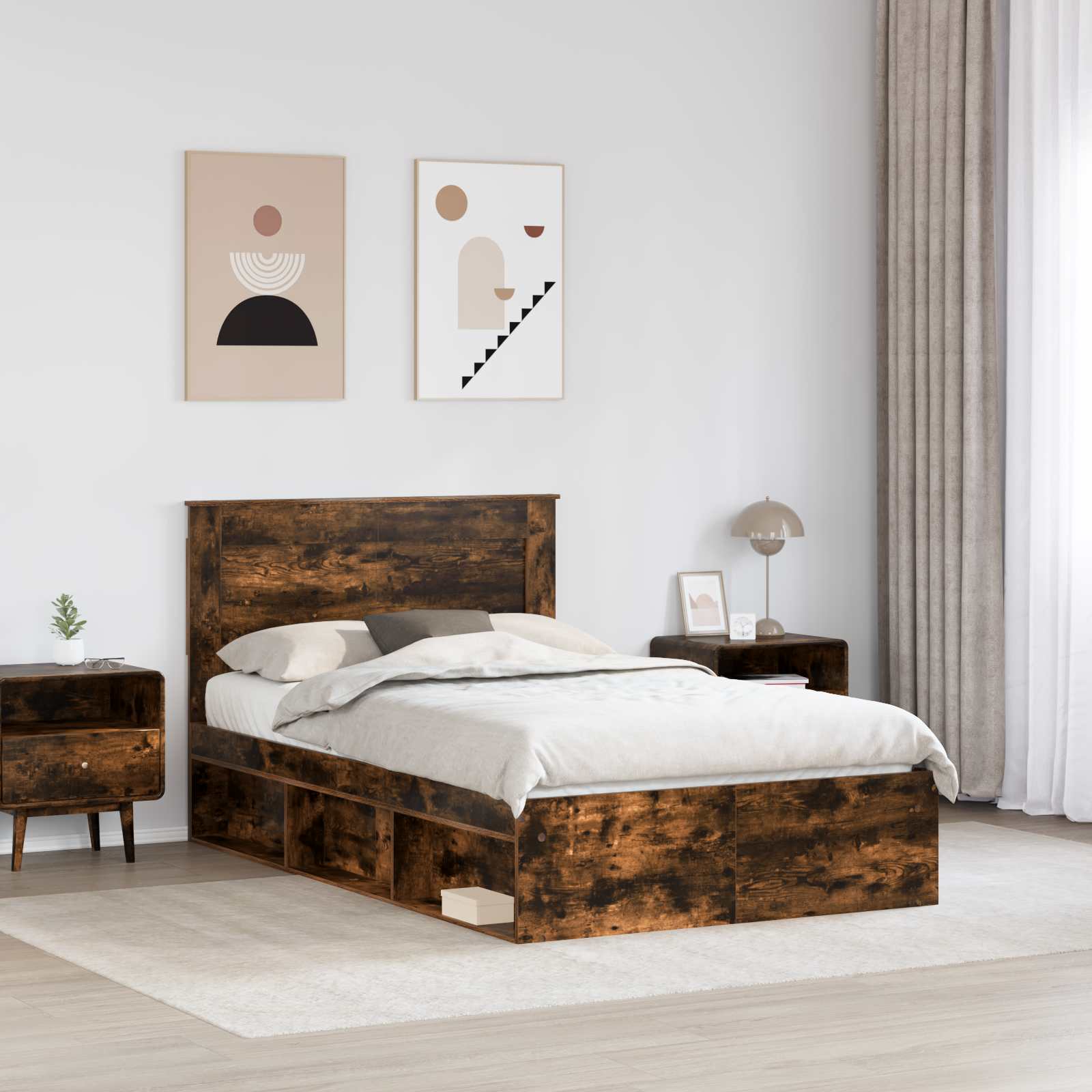vidaXL Ramka łóżka Dąb wędzony 120 x 200 cm Lite drewno sosnowe