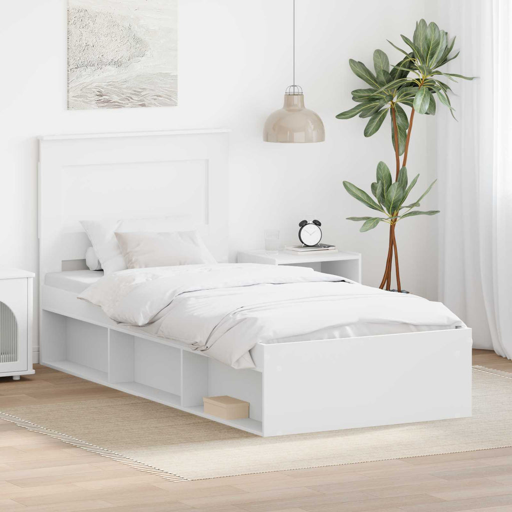 vidaXL Ramka łóżka Z zagłówkiem Biały 100 x 200 cm Lite drewno sosnowe