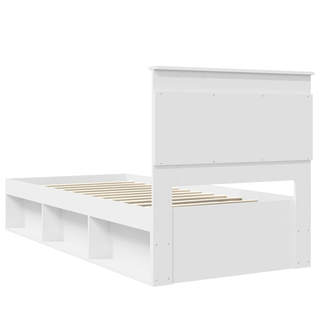 vidaXL Ramka łóżka Z zagłówkiem Biały 100 x 200 cm Lite drewno sosnowe