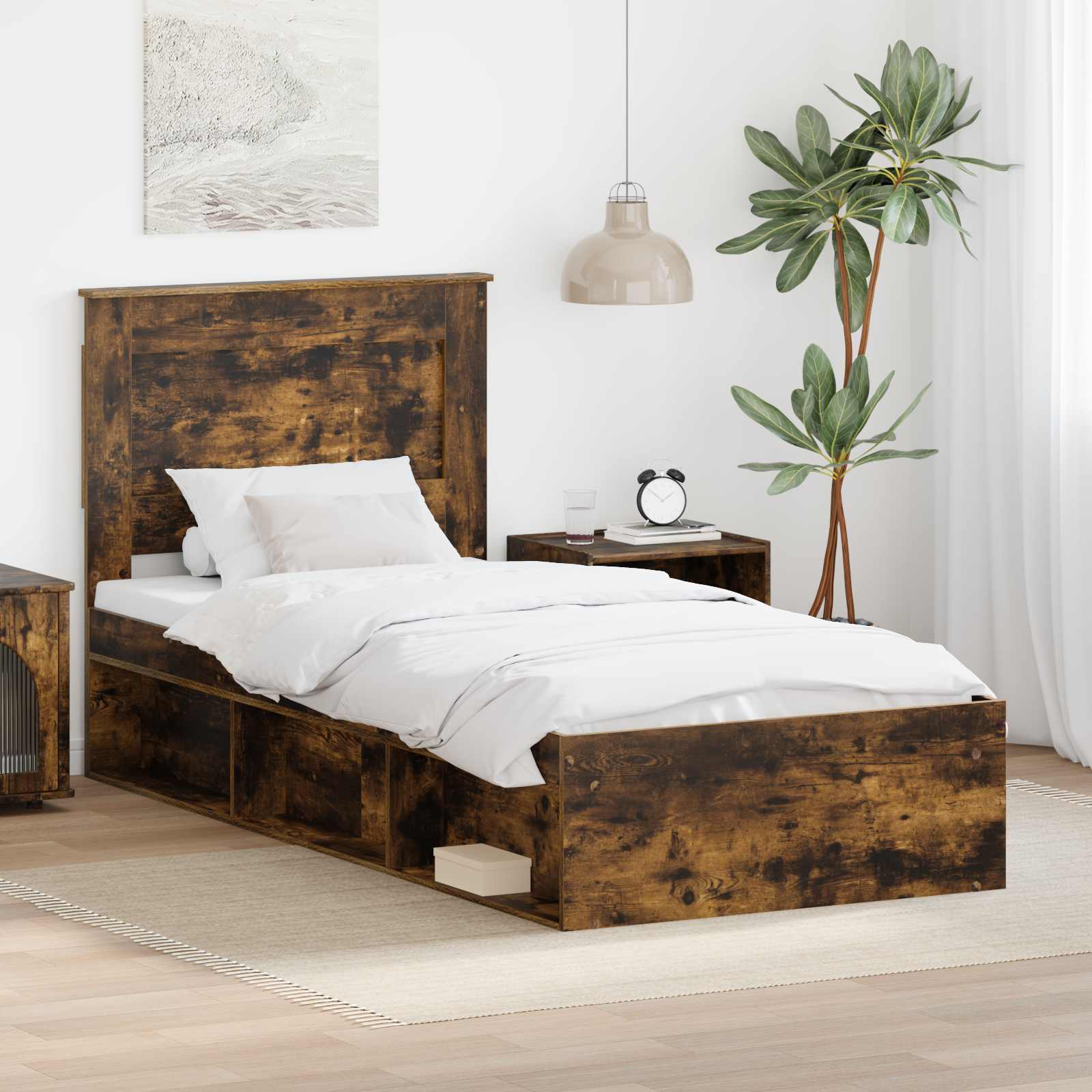 vidaXL Ramka łóżka Dąb wędzony 100 x 200 cm Lite drewno sosnowe