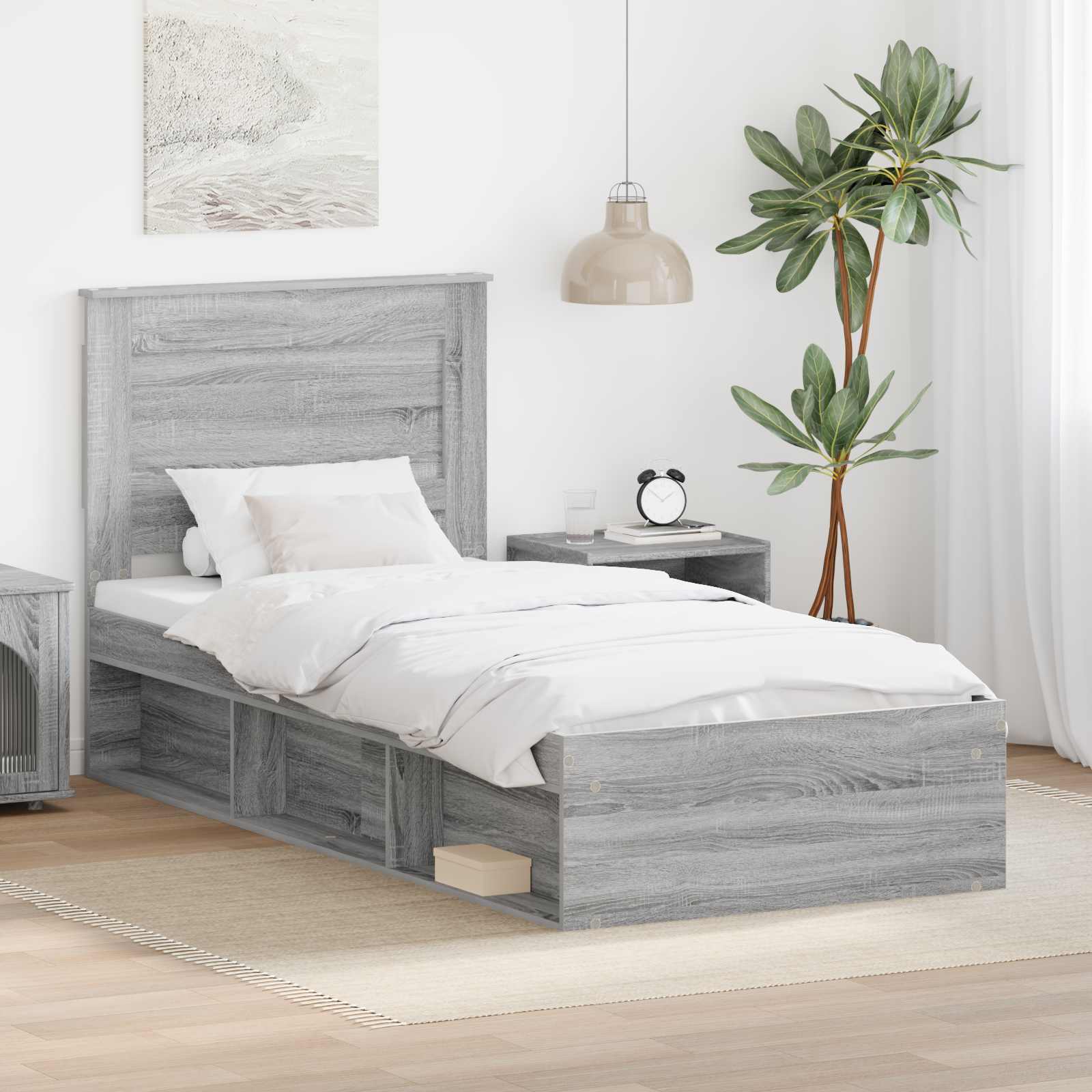 vidaXL Ramka łóżka Szary Sonoma 100 x 200 cm Lite drewno sosnowe