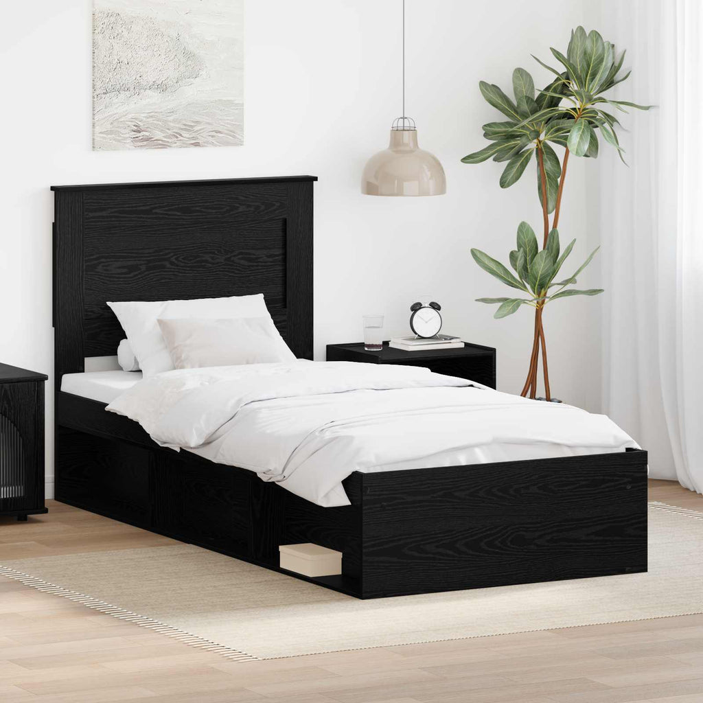 vidaXL Ramka łóżka Z zagłówkiem Czarny 90 x 190 cm Lite drewno sosnowe