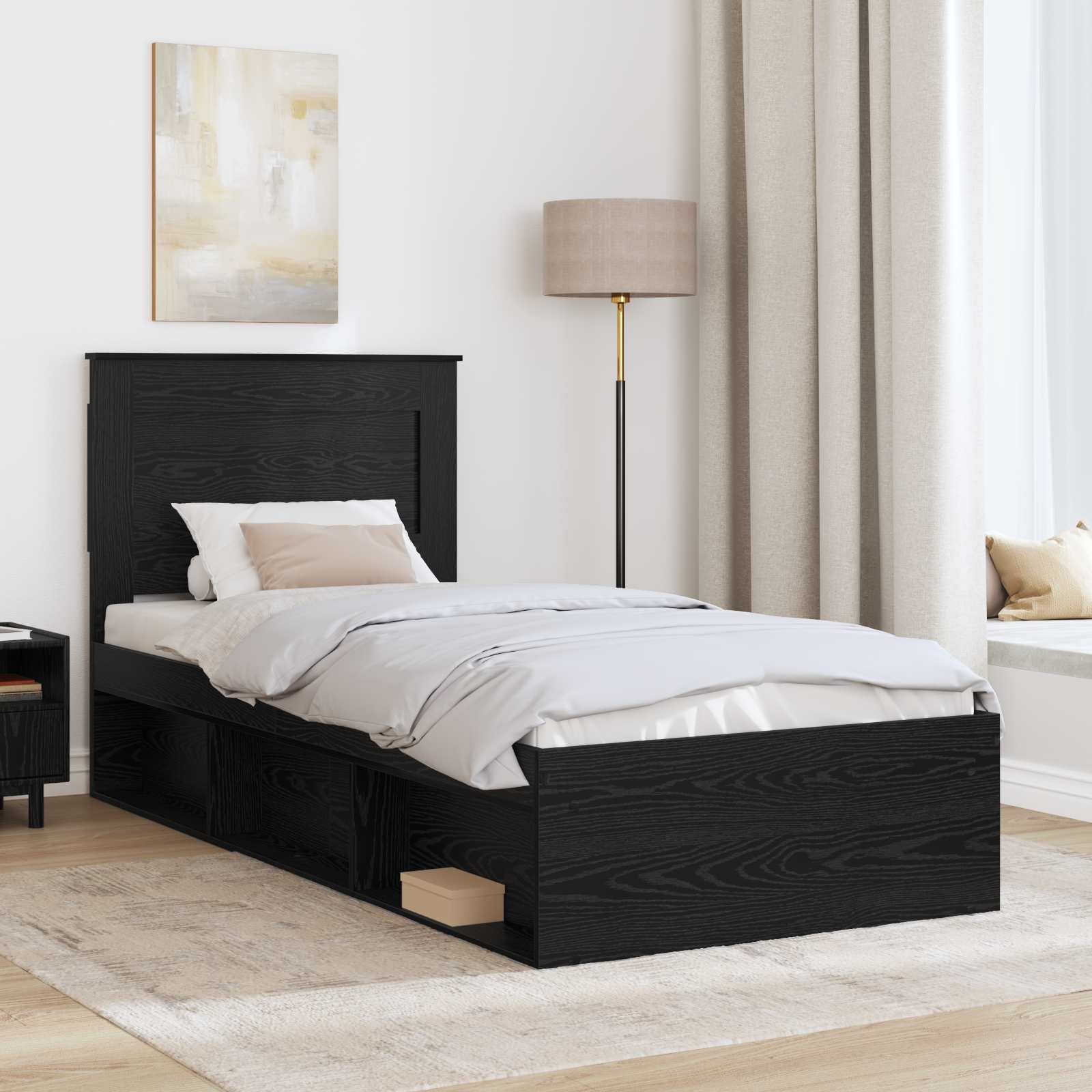 vidaXL Ramka łóżka Z zagłówkiem Czarny 90 x 190 cm Lite drewno sosnowe