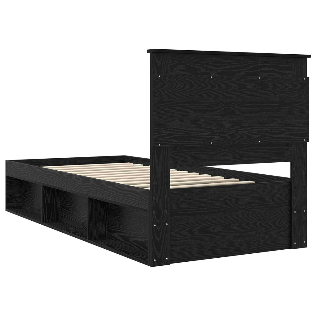 vidaXL Ramka łóżka Z zagłówkiem Czarny 90 x 190 cm Lite drewno sosnowe