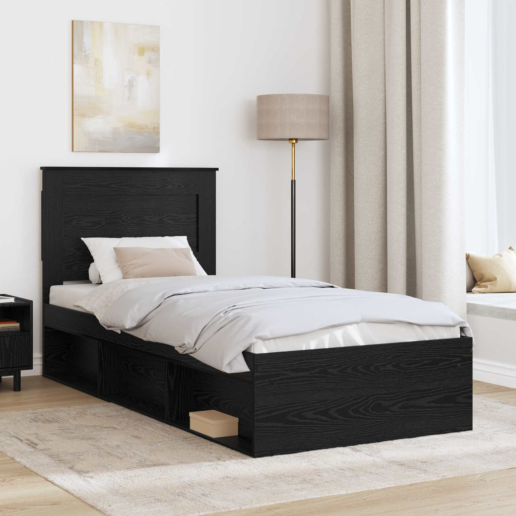 vidaXL Ramka łóżka Z zagłówkiem Czarny 90 x 200 cm Lite drewno sosnowe