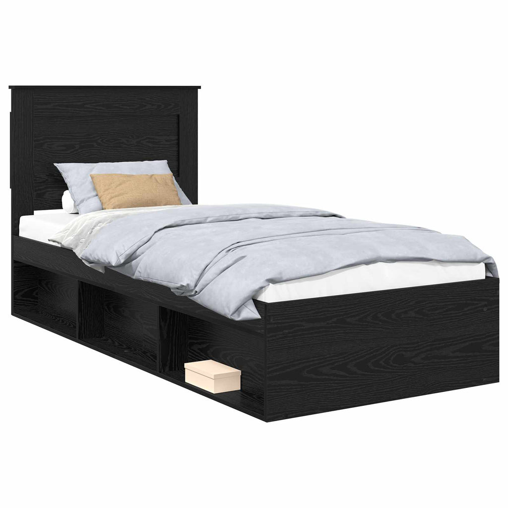 vidaXL Ramka łóżka Z zagłówkiem Czarny 90 x 200 cm Lite drewno sosnowe