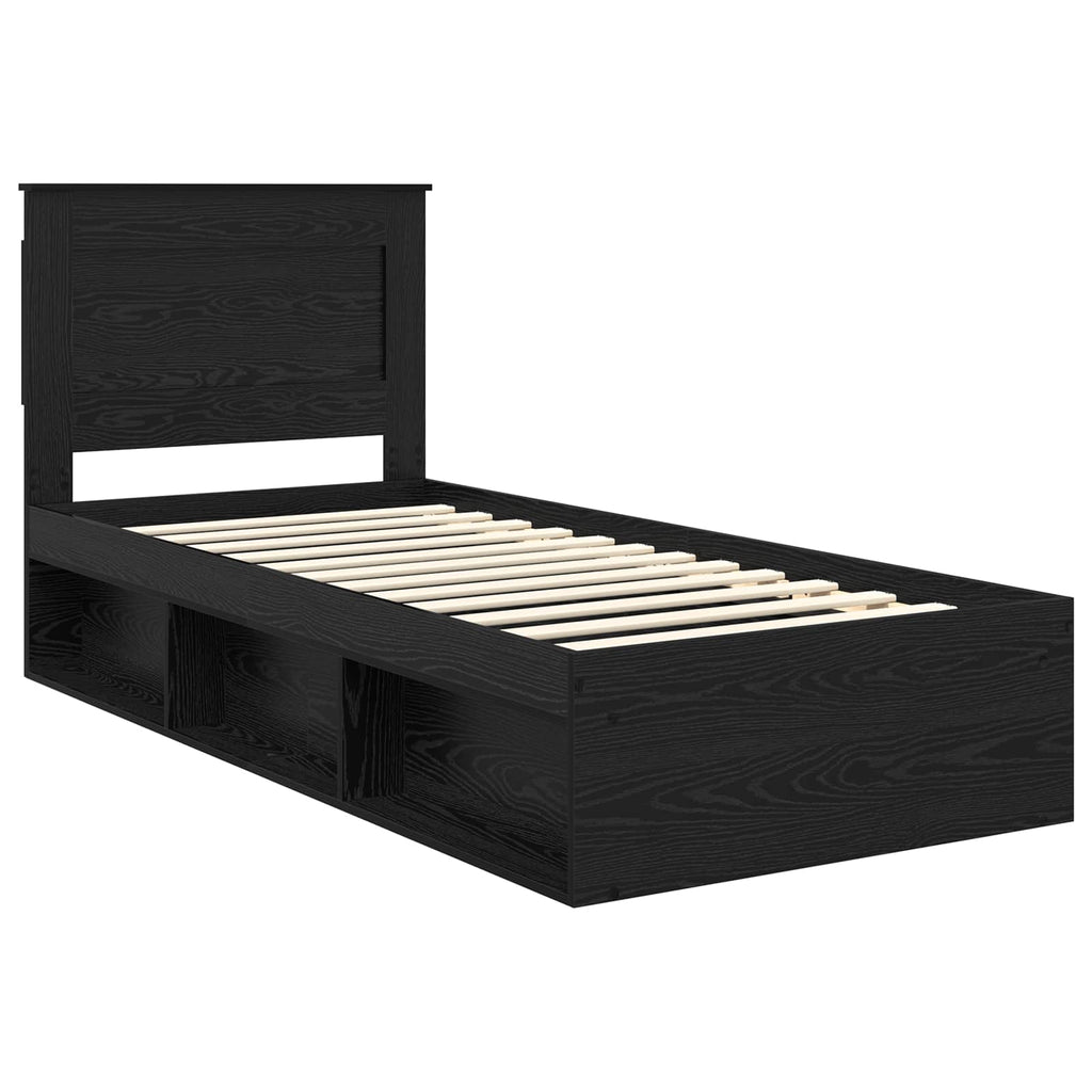 vidaXL Ramka łóżka Z zagłówkiem Czarny 90 x 200 cm Lite drewno sosnowe
