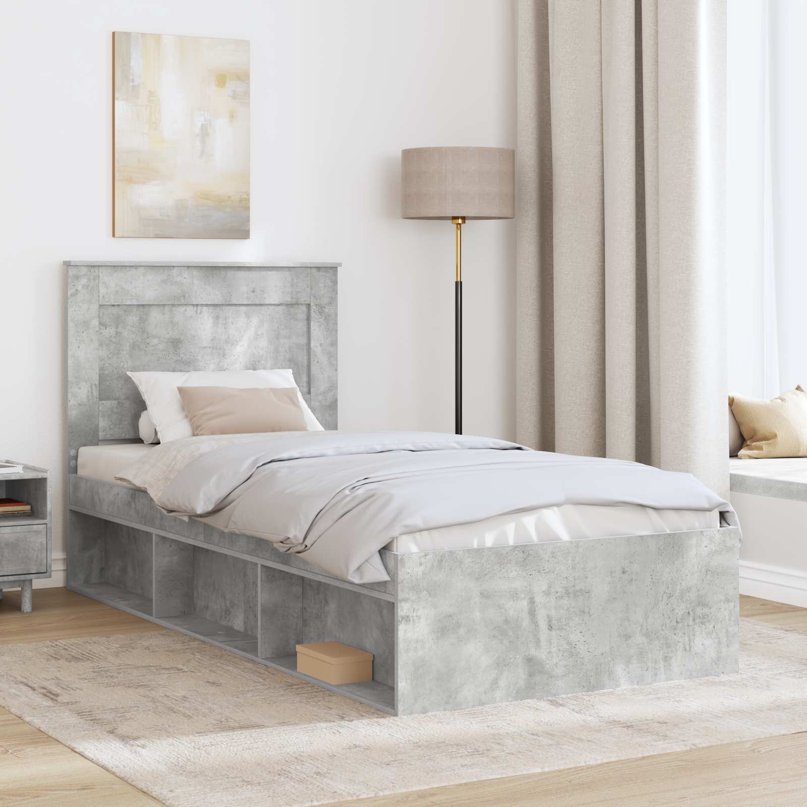 vidaXL Ramka łóżka Betonowy 90 x 200 cm Lite drewno sosnowe