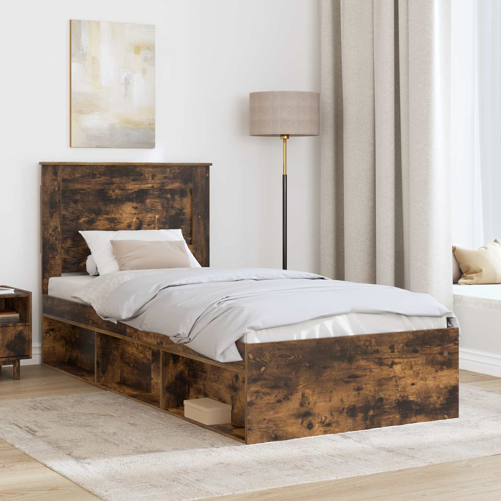 vidaXL Ramka łóżka Dąb wędzony 90 x 200 cm Lite drewno sosnowe