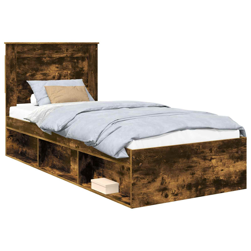 vidaXL Ramka łóżka Dąb wędzony 90 x 200 cm Lite drewno sosnowe
