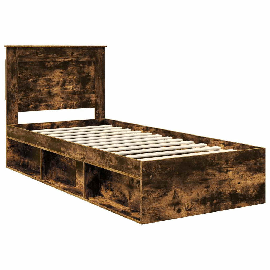vidaXL Ramka łóżka Dąb wędzony 90 x 200 cm Lite drewno sosnowe