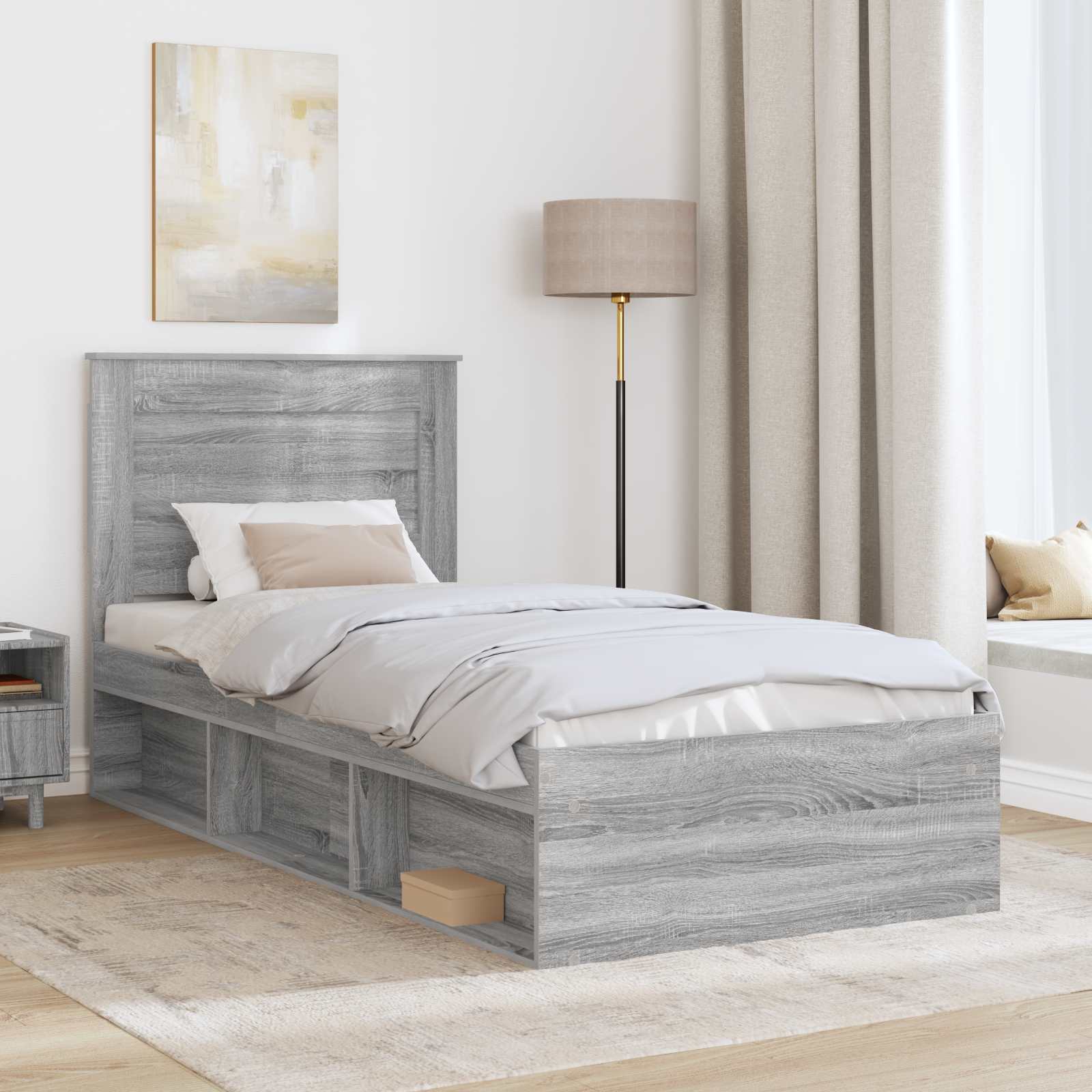 vidaXL Ramka łóżka Szary Sonoma 90 x 200 cm Lite drewno sosnowe