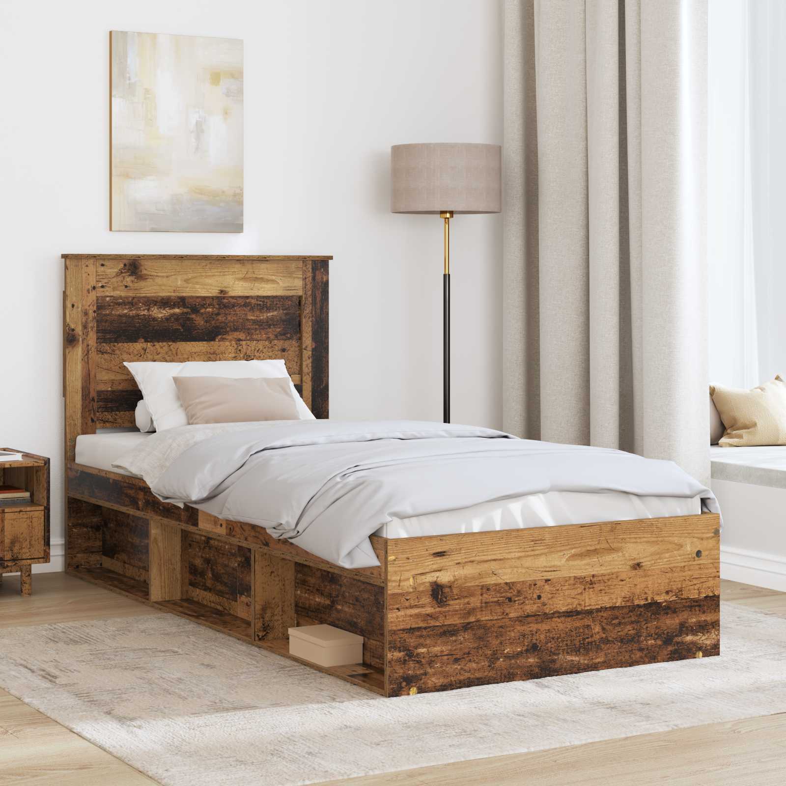 vidaXL Ramka łóżka Stare drewno 90 x 200 cm Lite drewno sosnowe