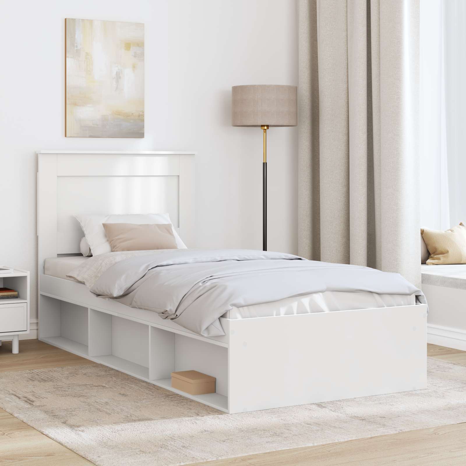 vidaXL Ramka łóżka Z zagłówkiem Biały 75 x 190 cm Lite drewno sosnowe