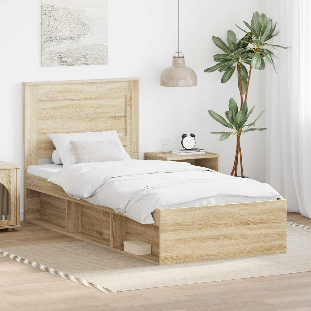 vidaXL Ramka łóżka Dąb Sonoma 75 x 190 cm Lite drewno sosnowe