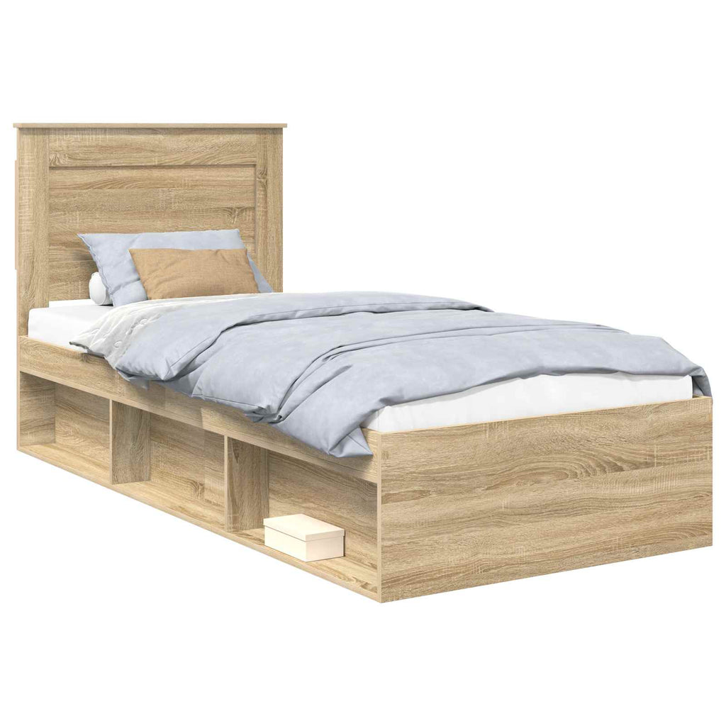 vidaXL Ramka łóżka Dąb Sonoma 75 x 190 cm Lite drewno sosnowe