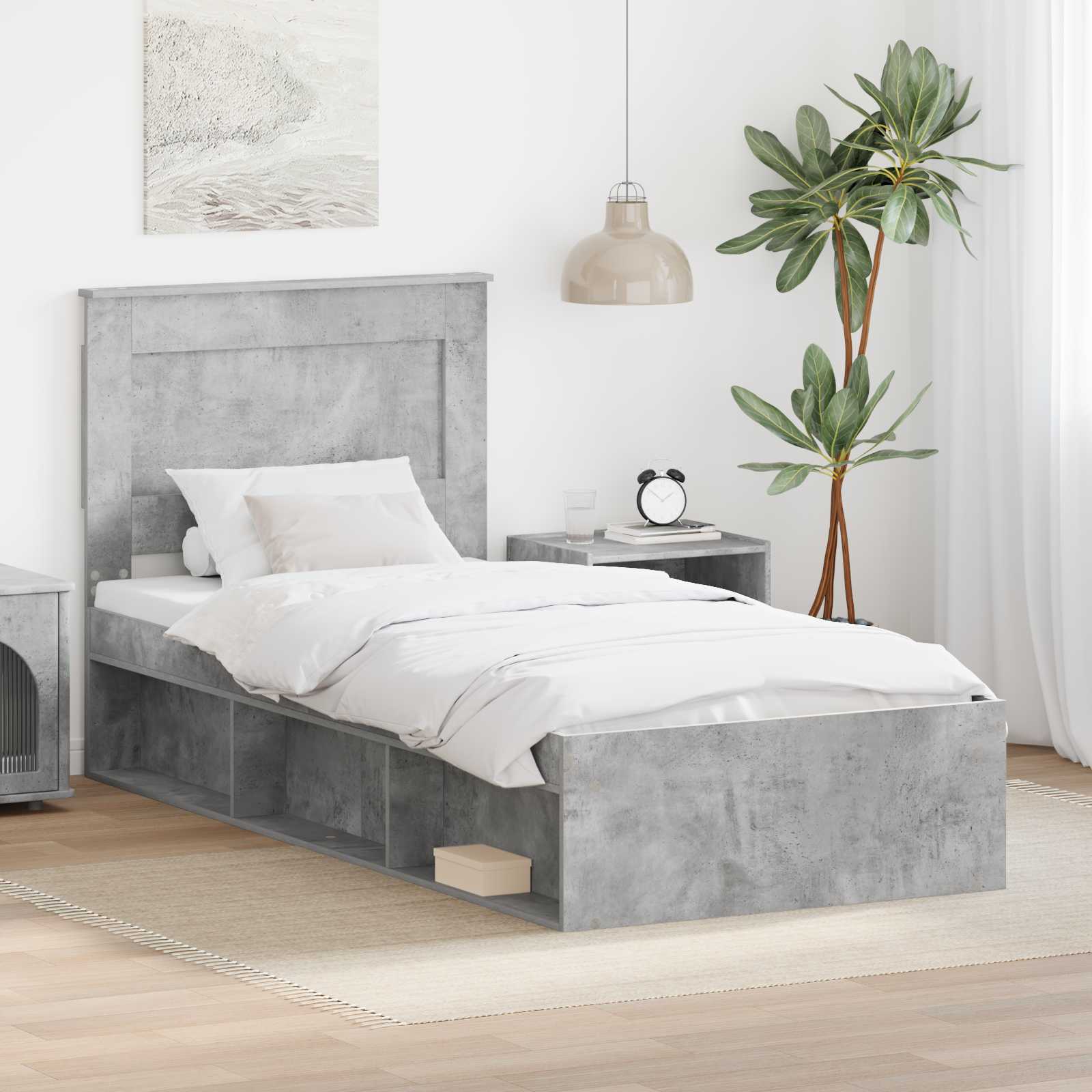 vidaXL Ramka łóżka Szary beton 75 x 190 cm Lite drewno sosnowe