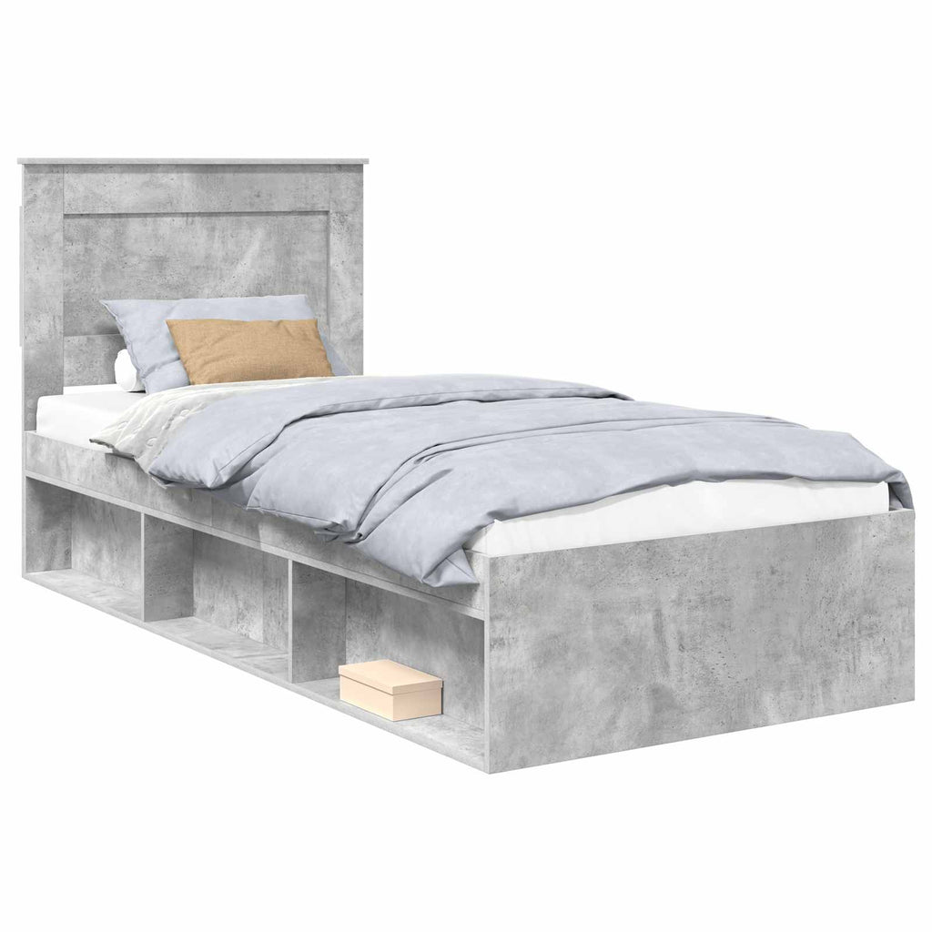 vidaXL Ramka łóżka Szary beton 75 x 190 cm Lite drewno sosnowe