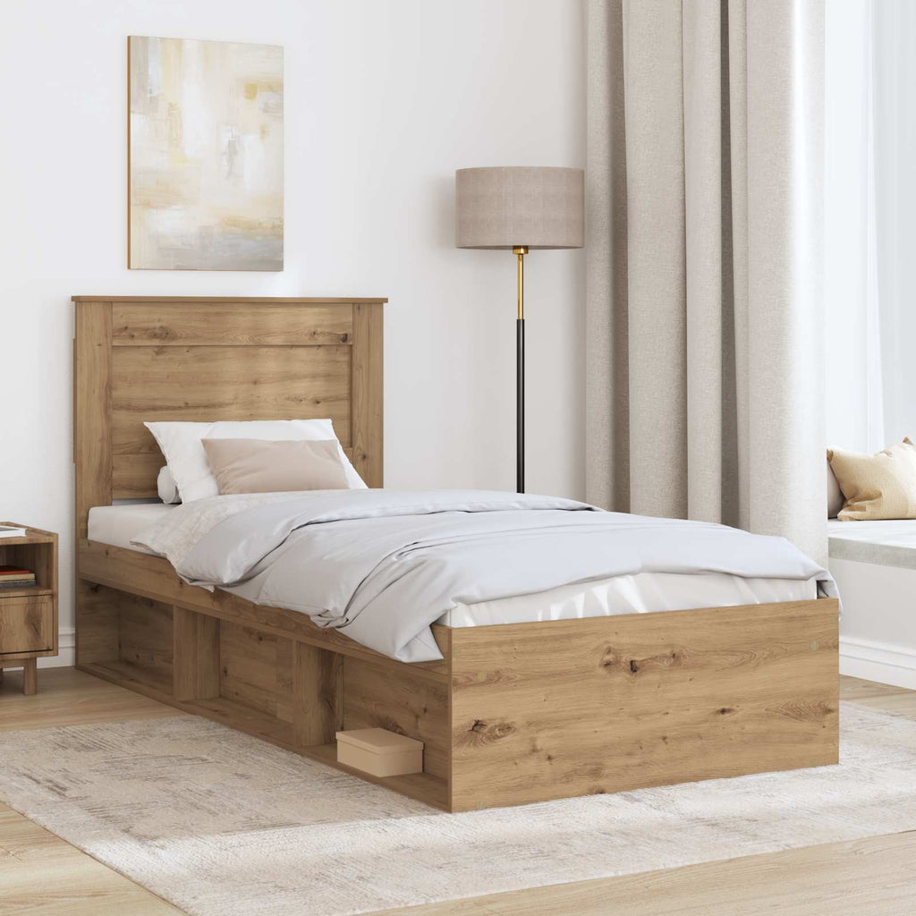 vidaXL Ramka łóżka Dąb rzemieślniczy 75 x 190 cm Lite drewno sosnowe