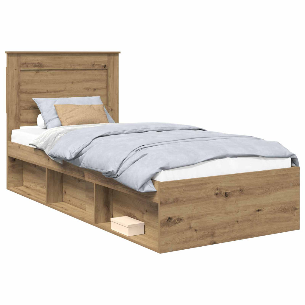 vidaXL Ramka łóżka Dąb rzemieślniczy 75 x 190 cm Lite drewno sosnowe