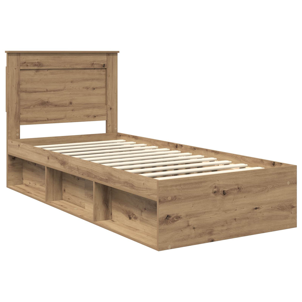vidaXL Ramka łóżka Dąb rzemieślniczy 75 x 190 cm Lite drewno sosnowe