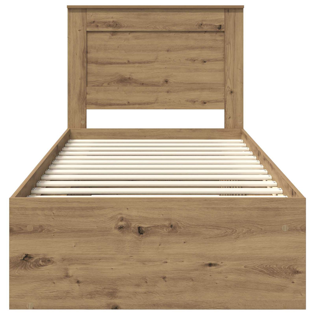 vidaXL Ramka łóżka Dąb rzemieślniczy 75 x 190 cm Lite drewno sosnowe