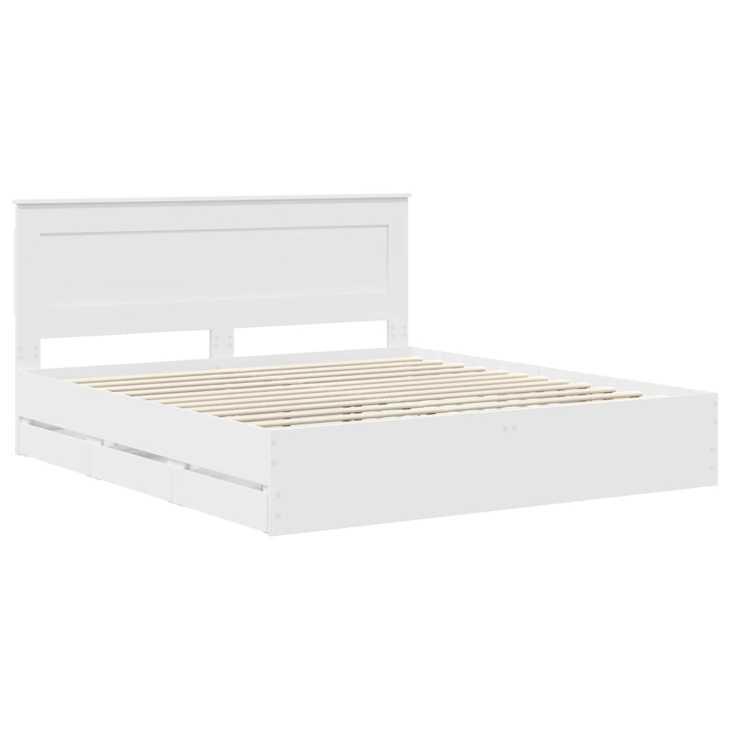 vidaXL Ramka łóżka z szufladą Biały 200 x 200 cm Drewno inżynieryjne