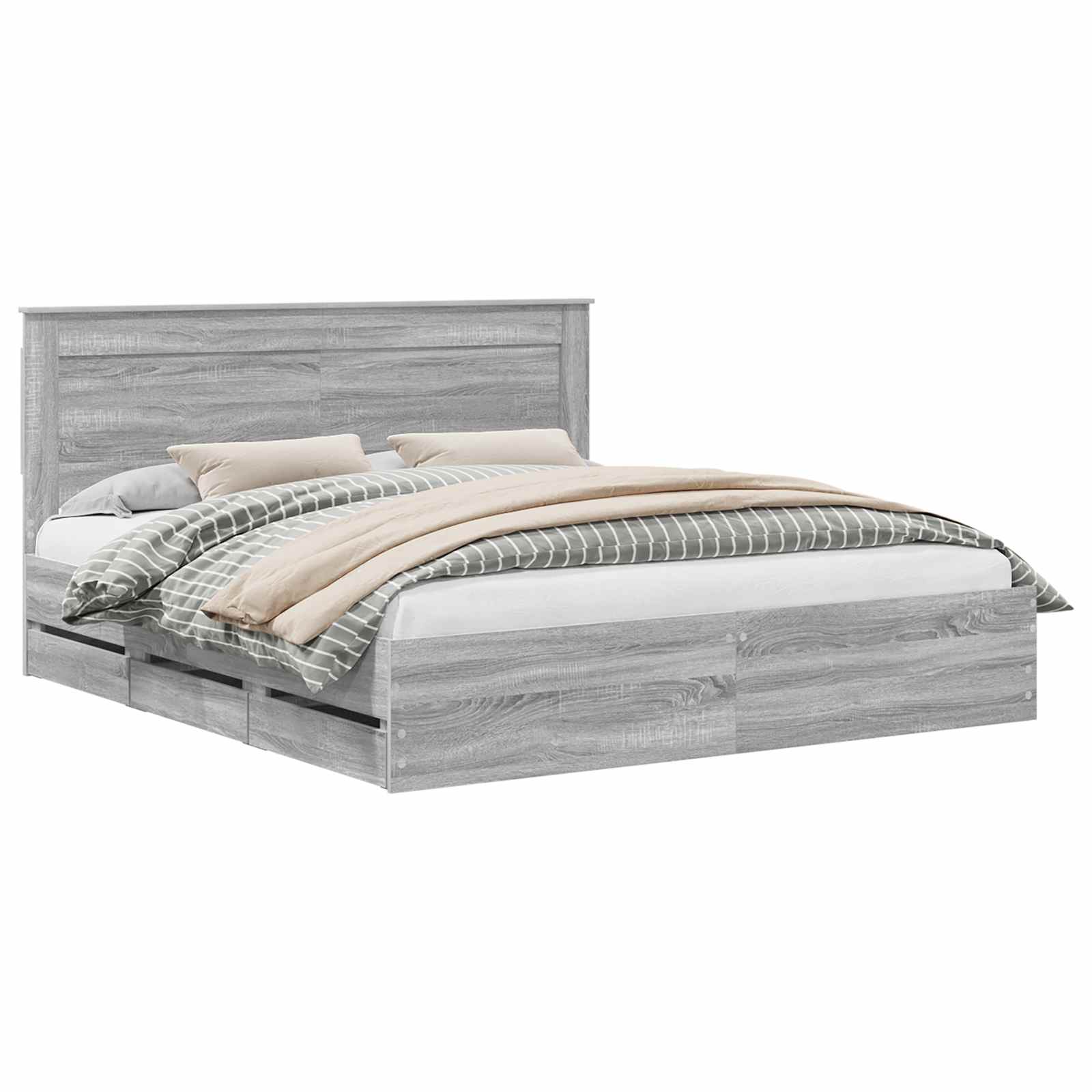 vidaXL Ramka łóżka Szary Sonoma 200 x 200 cm Drewno inżynieryjne